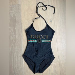 Gucci Logo One piece swimsuit bikini swim suit small NWT Black